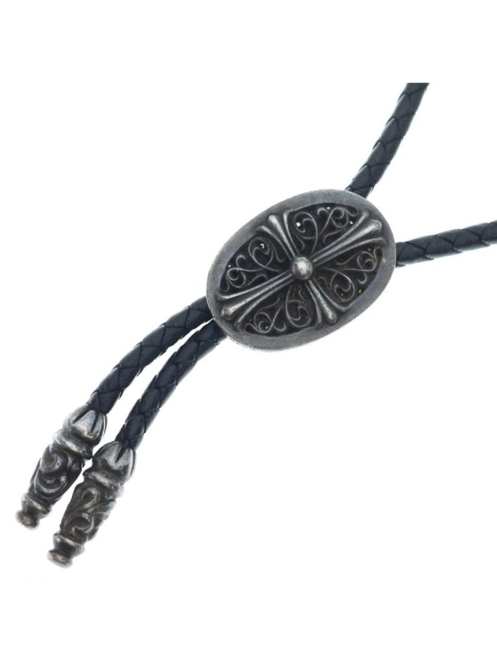 Chrome Hearts Bolotie Ovaltiny Tiny Classic Oval Cross Loop Tie Silver Black